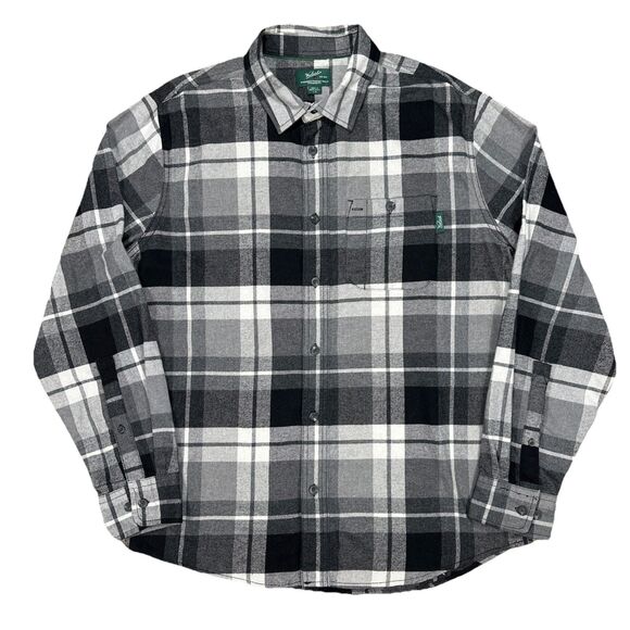 Woolrich Flannel Shirt Mens Large Black White Long Sleeved Button Up - Picture 1 of 6